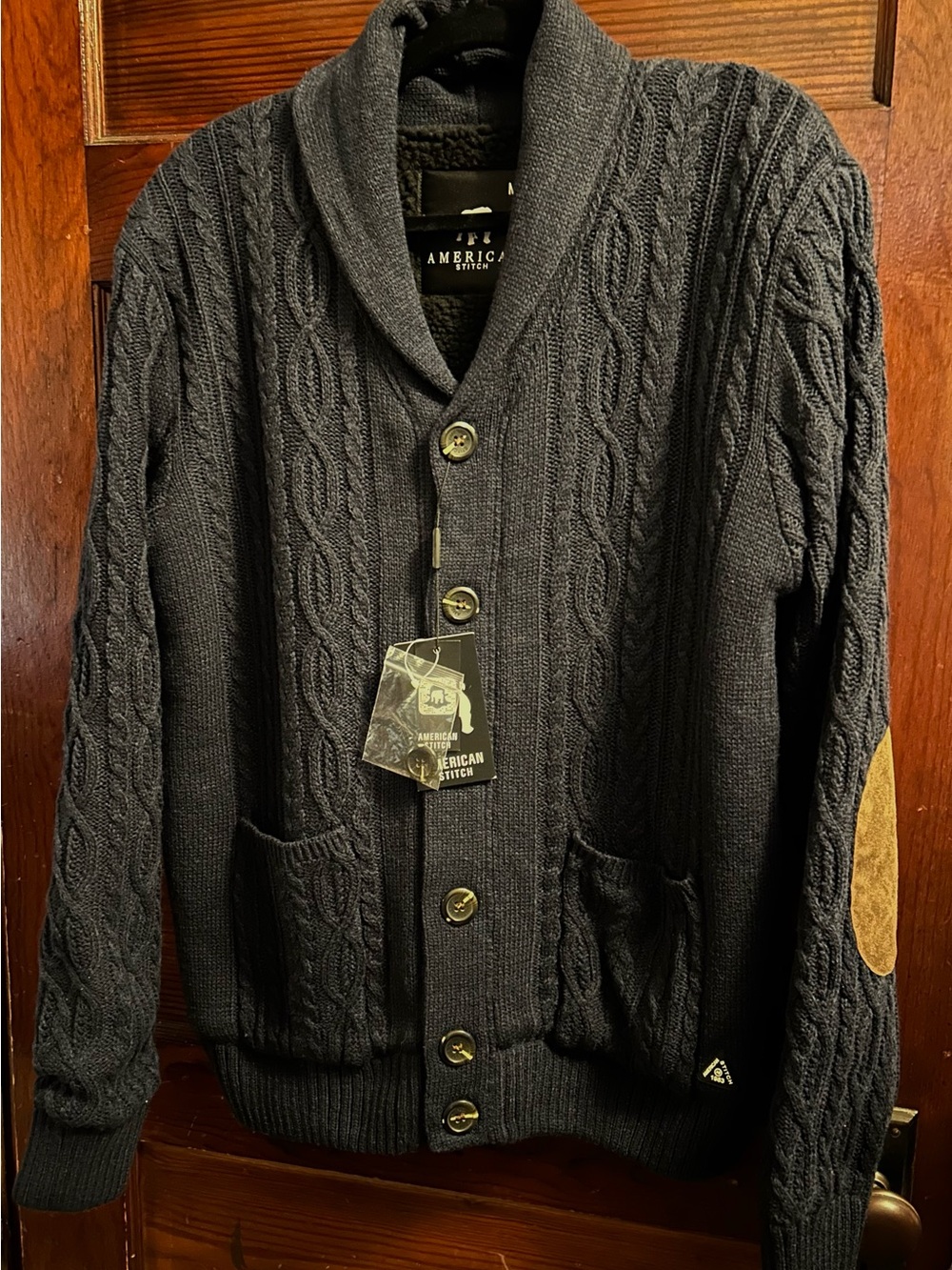 American Stitch Men’s shawl collar sweater dark blue size Medium